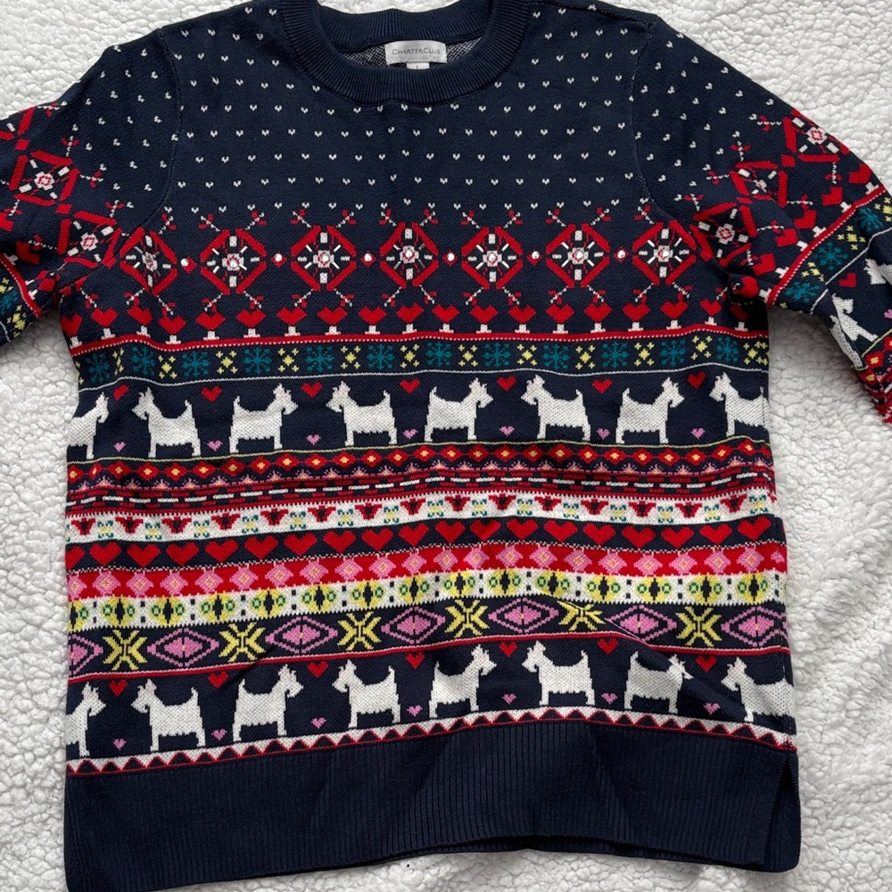 Women’s Festive Patterned Sweater - Navy and Red